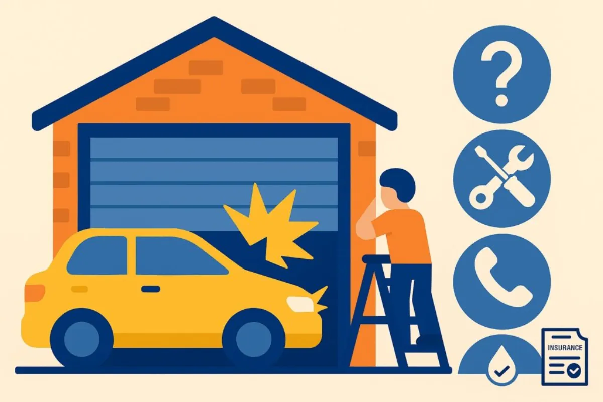 Garage door hit by car